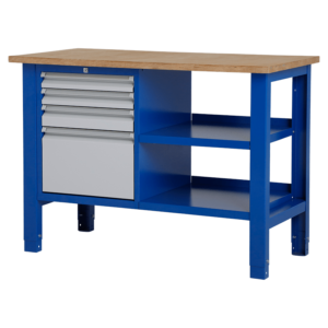 Medium Werktafel met vier laden en legbord - 124x62x85-90 cm